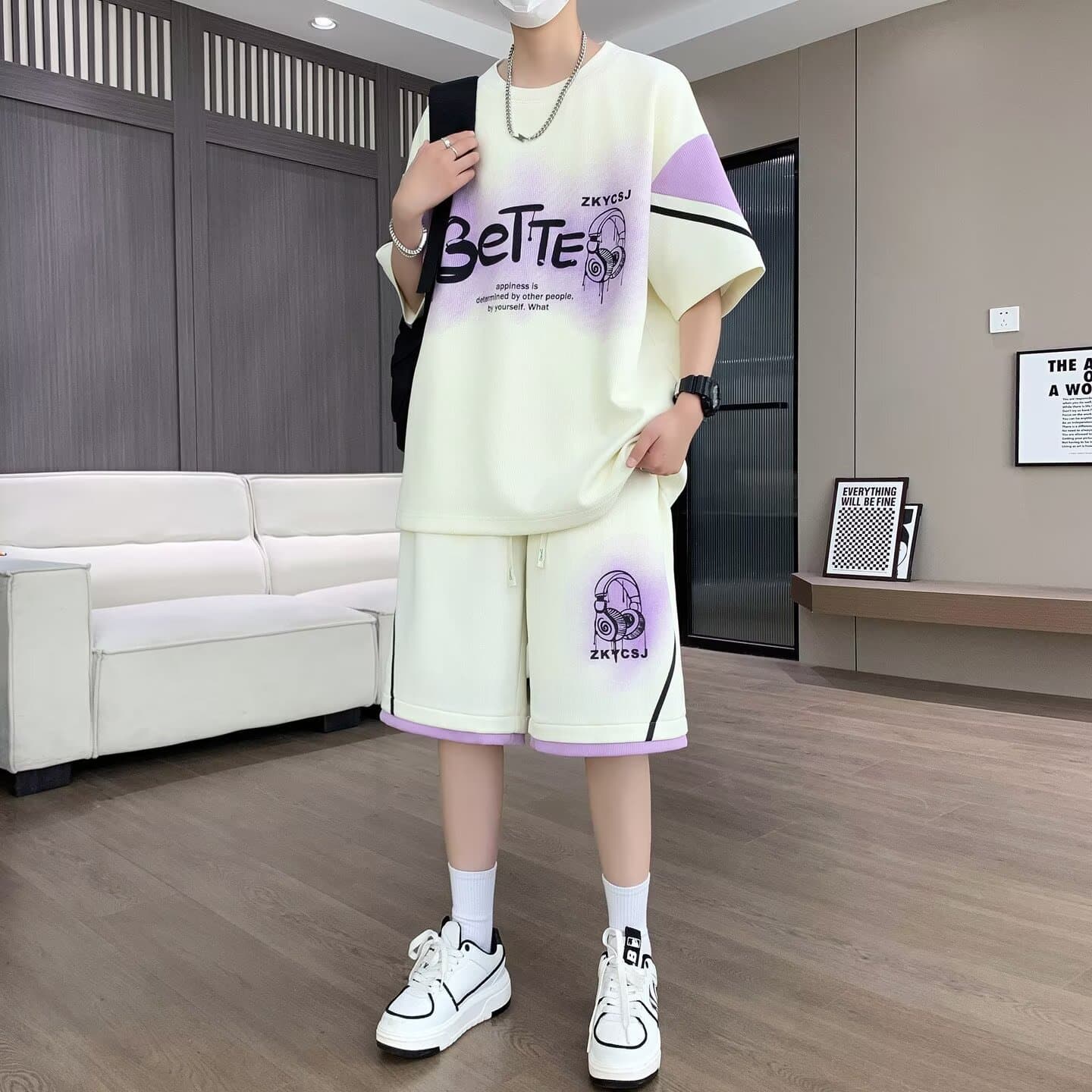 Men's Sportswear Set Summer Short Sleeve T-Shirt Basketball Jersey Casual Shorts Two-Piece Korean Trendy 2026 High Street