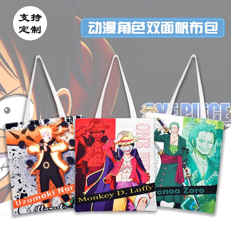 Cross-border anime peripheral canvas bag One Piece Naruto Tokyo Avengers shoulder bag student shopping bag hand-held bag