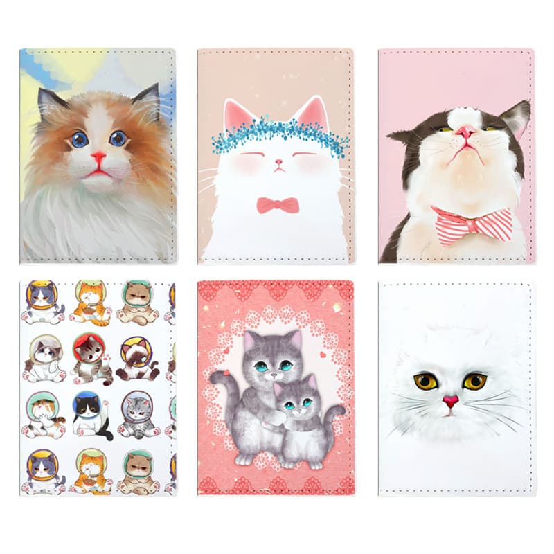 In Stock European and American Style Cute Cat Multi-Function Passport Holder Printed Travel Passport Cover PU Document Protector Wholesale