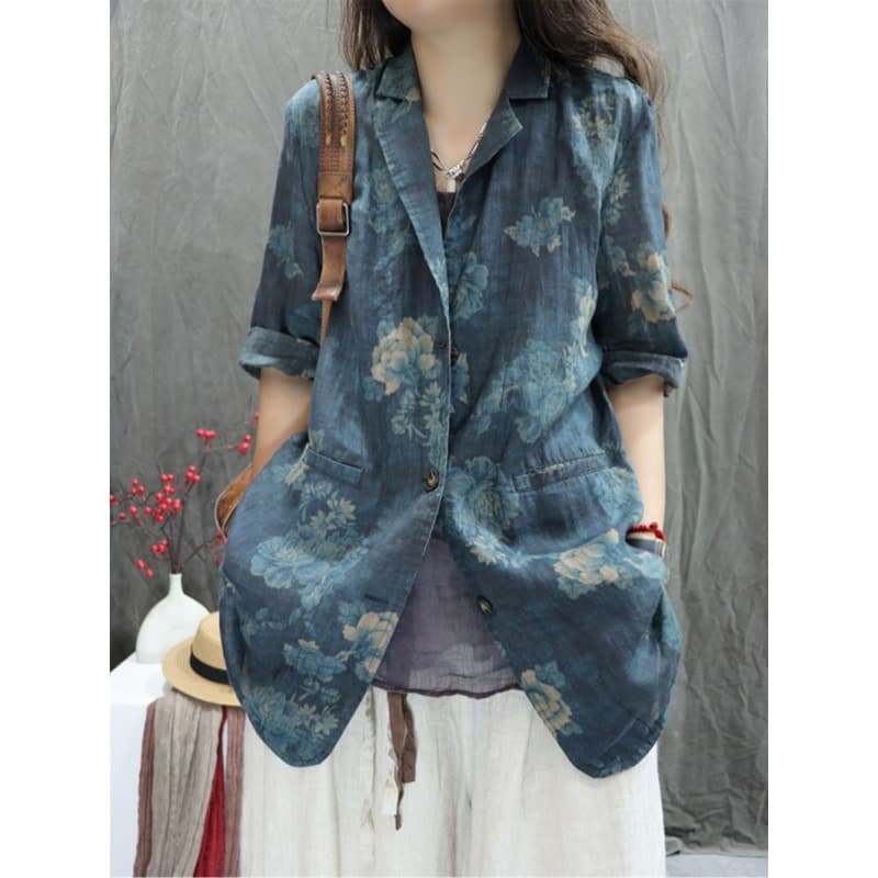 2025 Spring/Summer New Style Cotton Linen Women's Suit - Retro, Loose-fitting, Stylish, Casual, Versatile, Three-Quarter Sleeve Suit