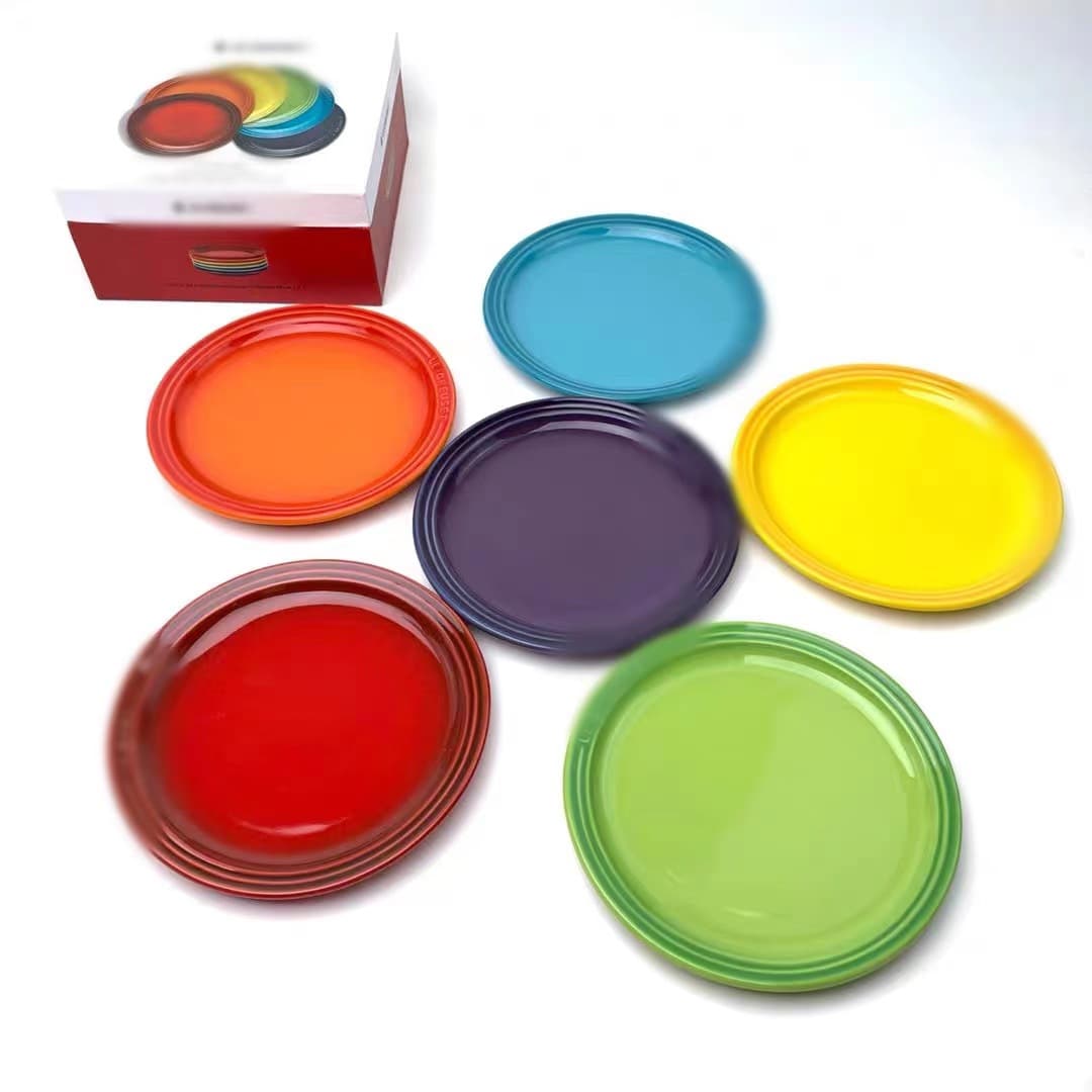 French rainbow plate 18cm23cm porcelain plate macaron color 6-piece gift box flat plate set home dish plate