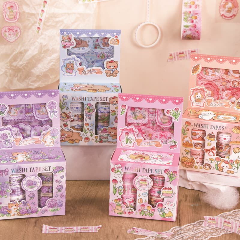 Wheat Youth Washi Tape Set Sweet Cartoon Creative Journaling Material Collage Decorative Stickers Stationery Gift Box