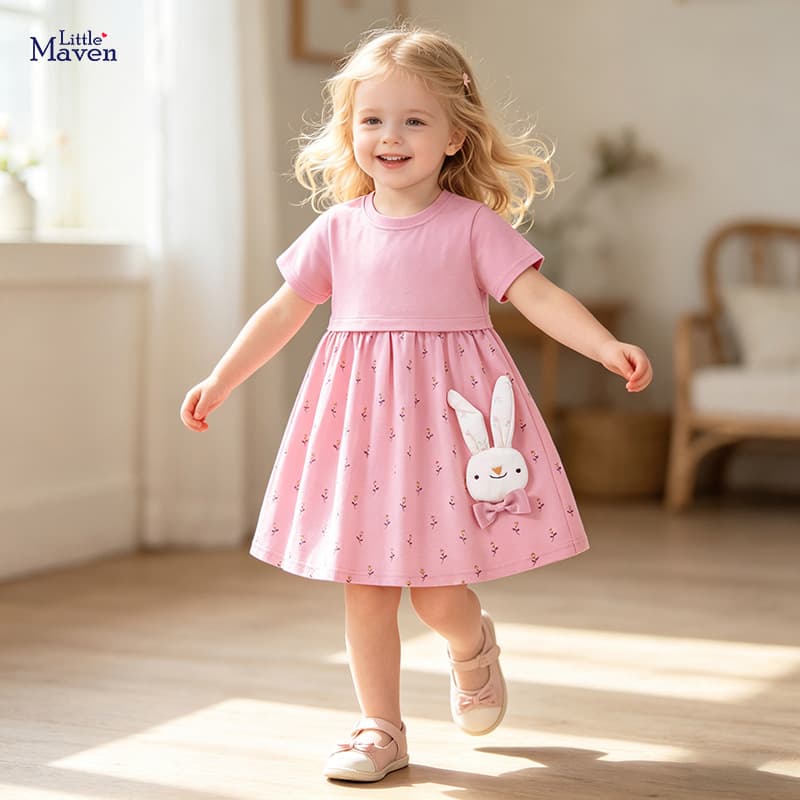 Little Maven European and American Cute Girls Dress Summer New Children's Dress Cotton Cartoon Kids Dress