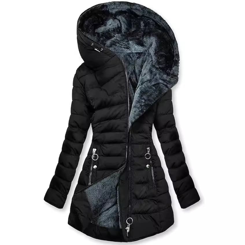 In-Stock 2025 Wish Amazon Hot-Selling Best-Selling Furry Hooded Mid-Length Diagonal Zipper Cotton Coat for Women 9060