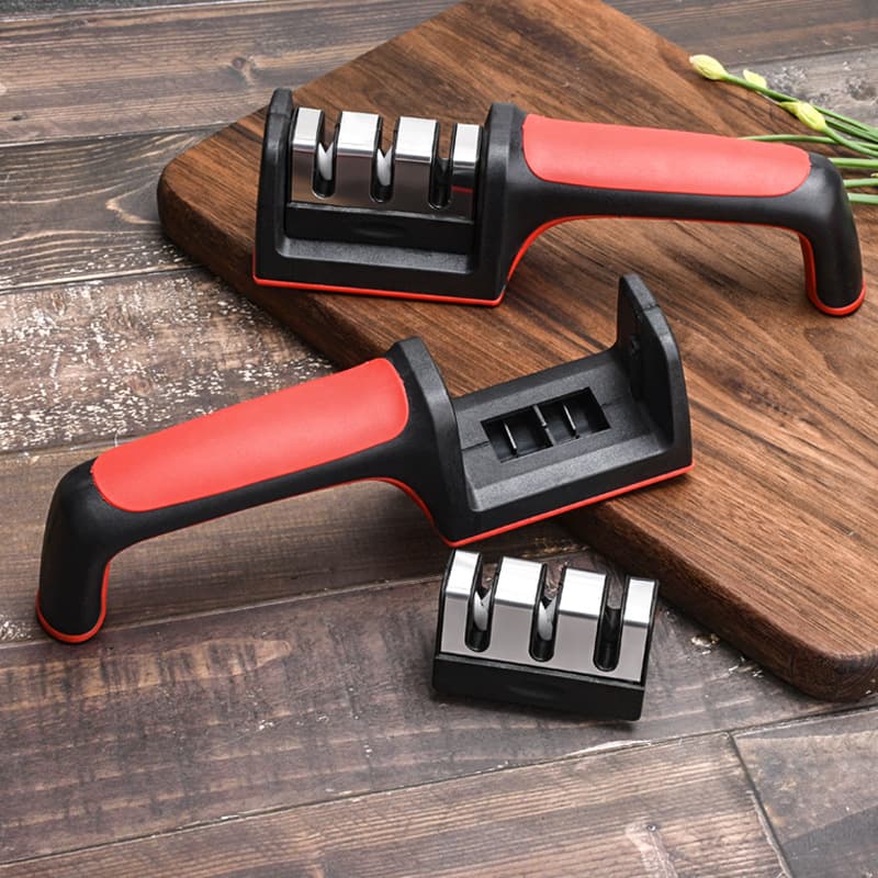 Kitchen multi-functional three-groove sharpener black-red three-stage fast sharpener tungsten steel ceramic sharpening stone