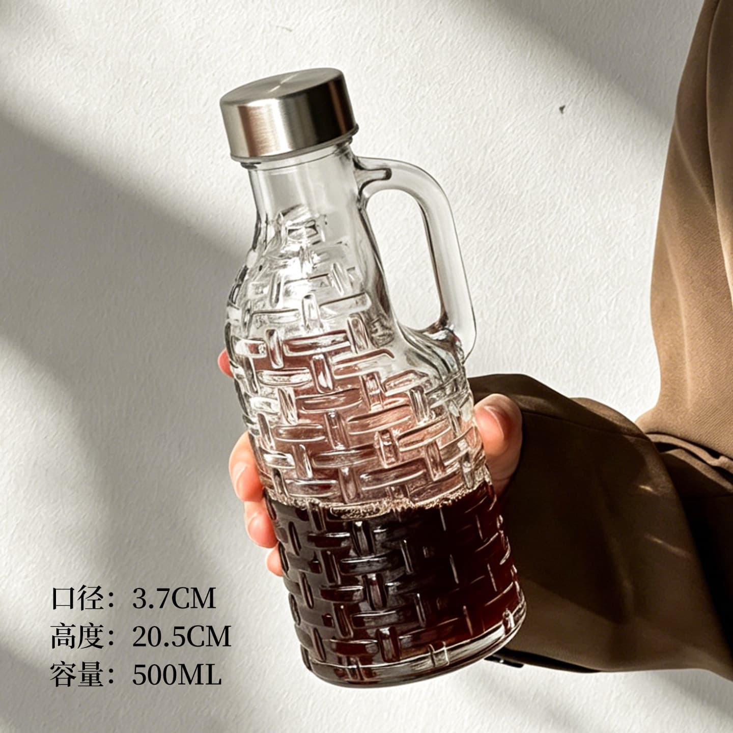 Stainless Steel Sealed Lid Glass Wine Bottle Portable Water Jug Juice Pitcher with Handle Coffee Carafe