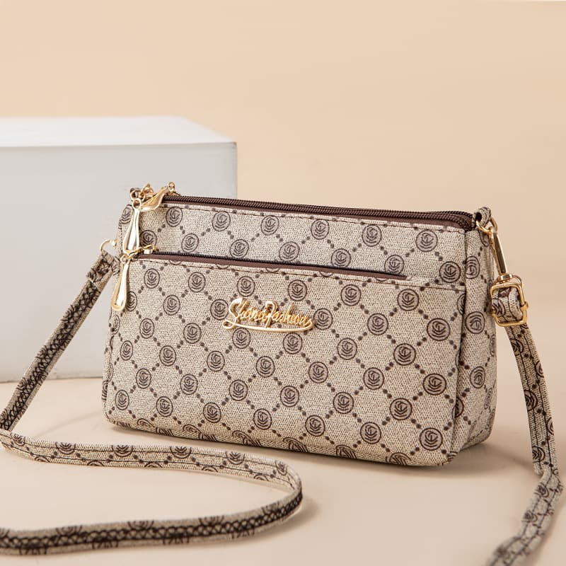 Fashionable Retro Shoulder Bag for Women Crossbody Bag Street Trend PVC Material Small Square Bag Grid Print Zipper Opening