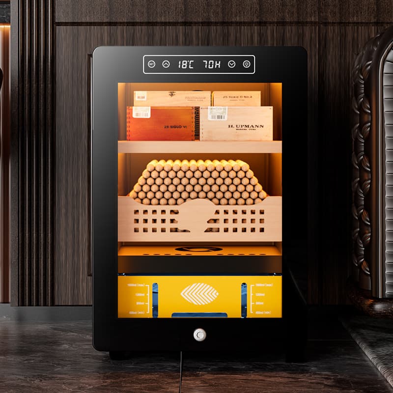 Qielong 33C Cigar Cabinet Constant Temperature and Humidity Aromatic Cedar Shelf Fashionable Curved Compressor Cigar Wine Cabinet