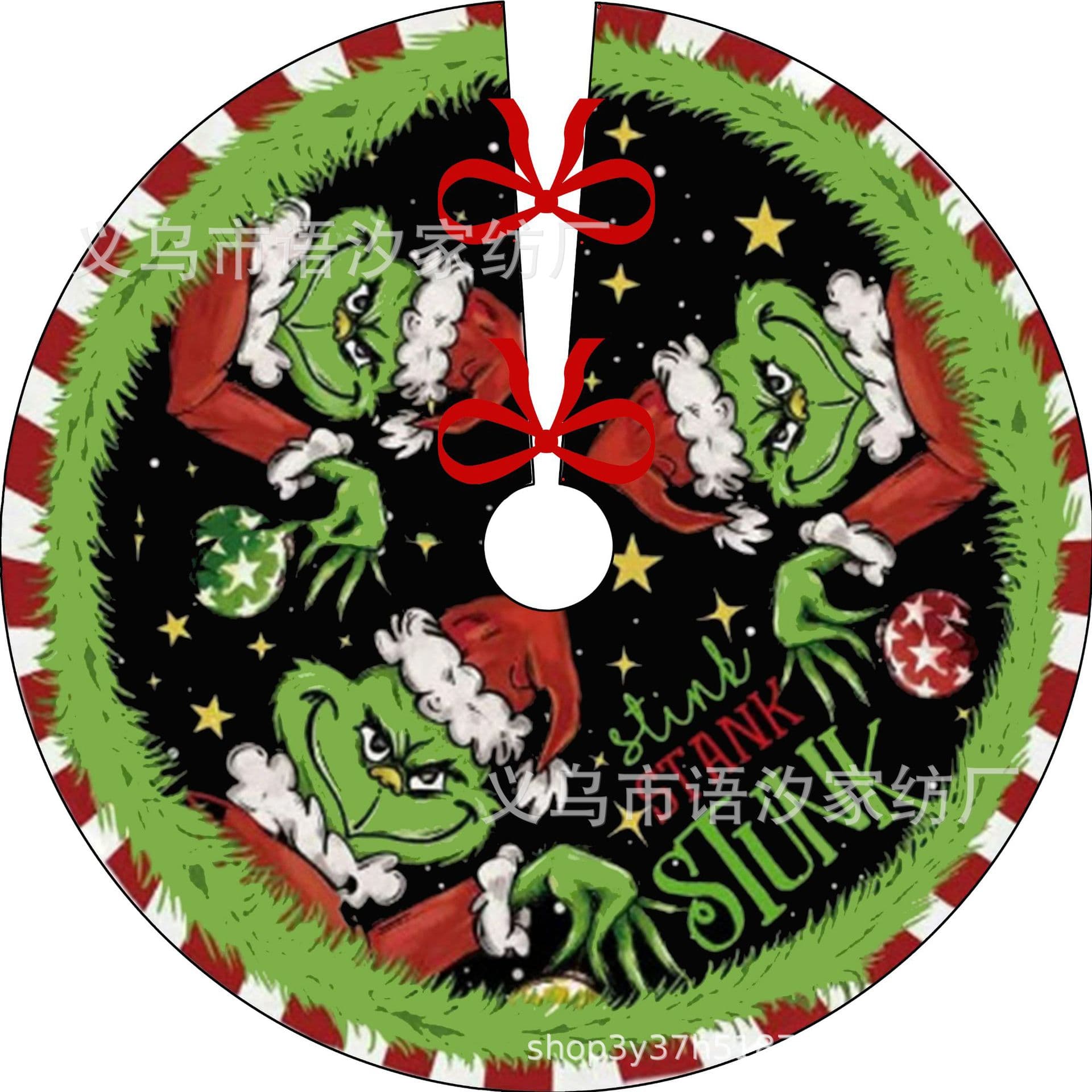 Grinch Tree Skirt Christmas Tree Decoration Skirt Cross-border Hot Selling Digital Printed Christmas Tree Base Ornament