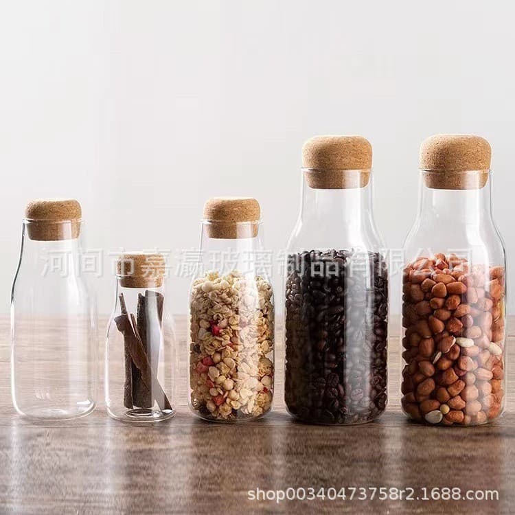Straight High Borosilicate Glass Sealed Jar for Home Use, Dry Fruit, Grain, Tea Storage Bottle with Cork Stopper, Coffee Bean Container