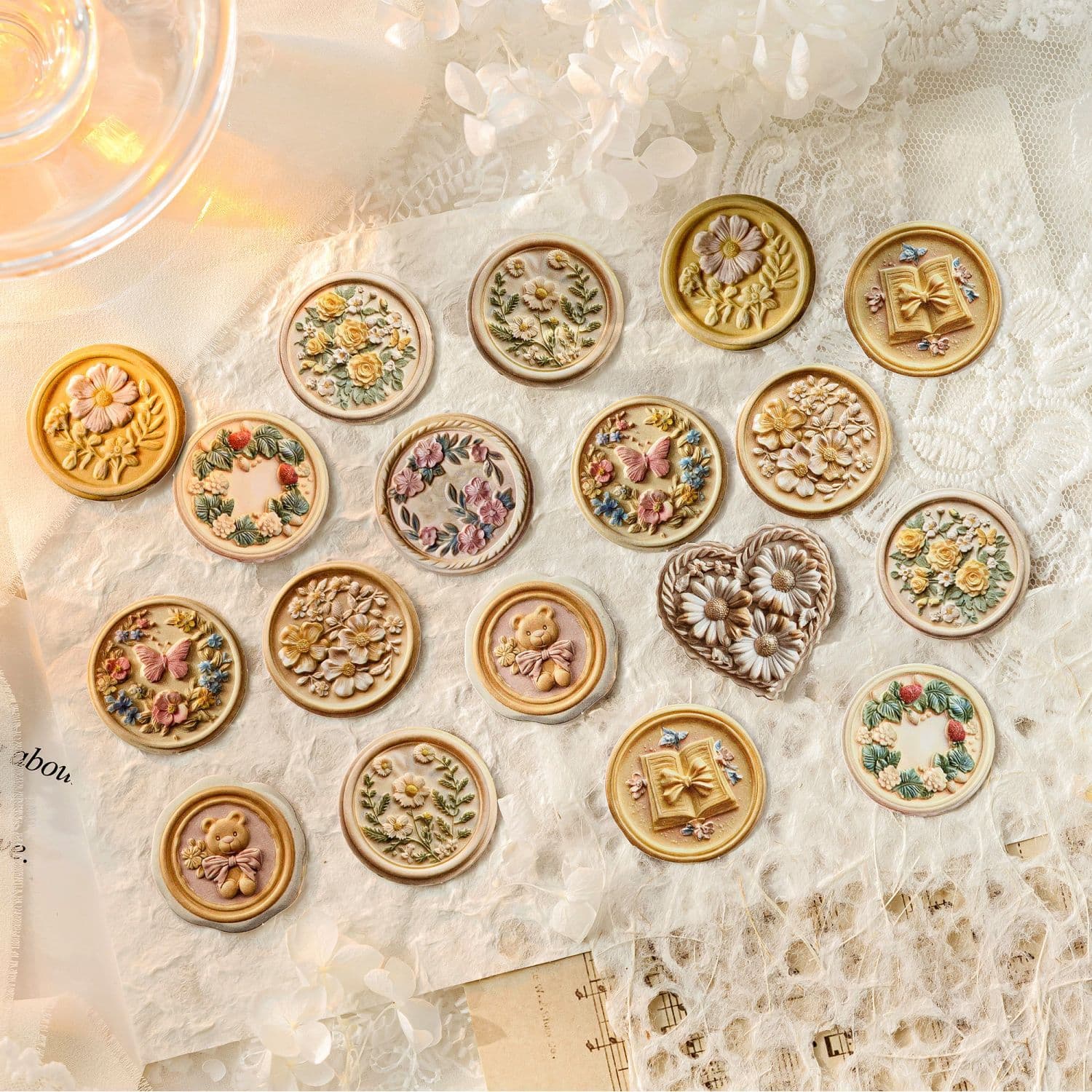 Momeisheng Wood Impression Embossed Sticker Pack - Time Mailbox Wax Seal Journal Envelope Sealing Embossed Sticker Pack