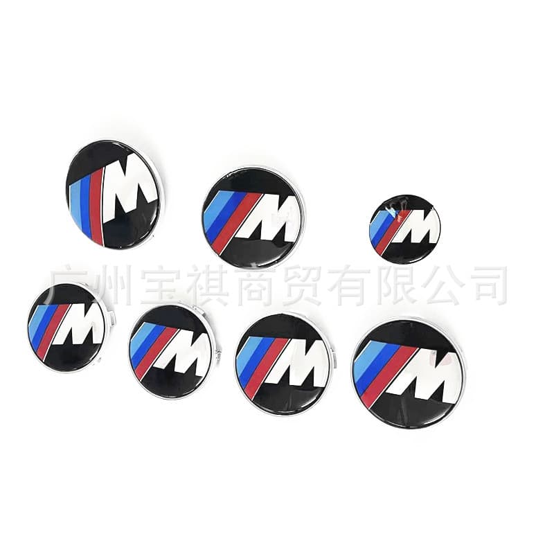 Suitable for BMW 7-piece glue M logo set, steering wheel sticker, hood, front and rear tail logo, hub cap