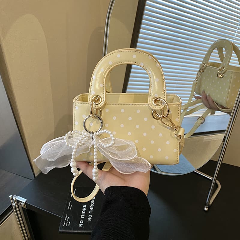 New Polka Dot Trendy Handbag for Women, Korean Style Fashion Shoulder Bag, High-End Bow Crossbody Bag, Versatile Commute Bag