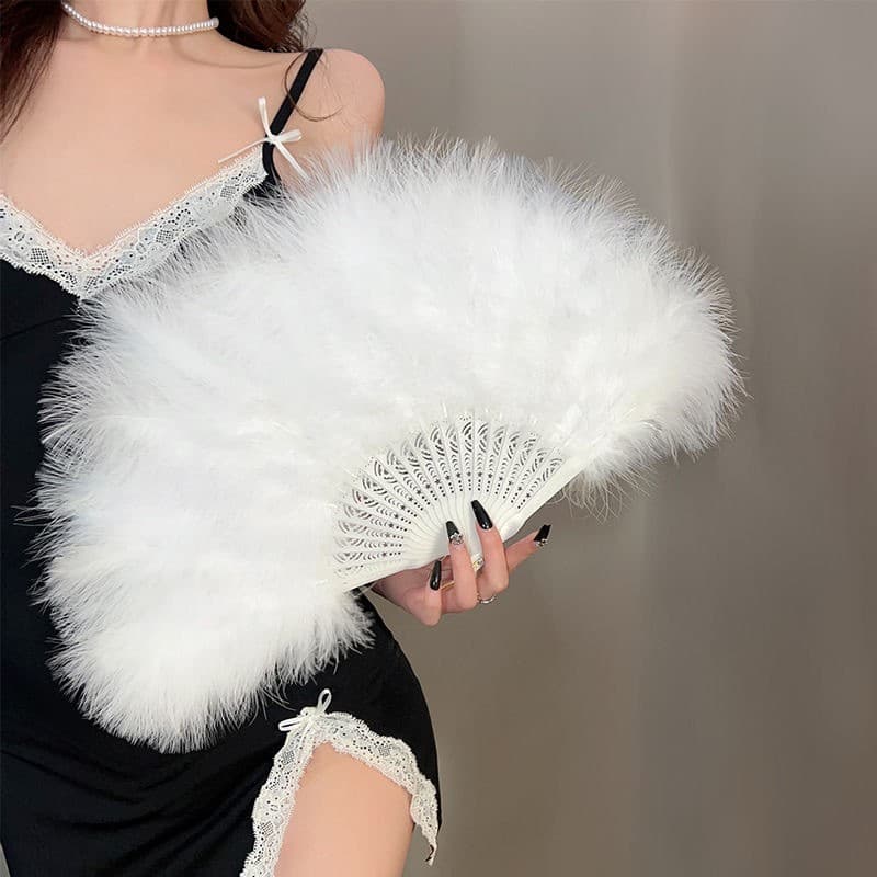 Hanfu Qipao Fan, Folding Fan, Chinese Style Black Feather Ancient Fan, New Chinese Dance Fan, Christmas Decoration