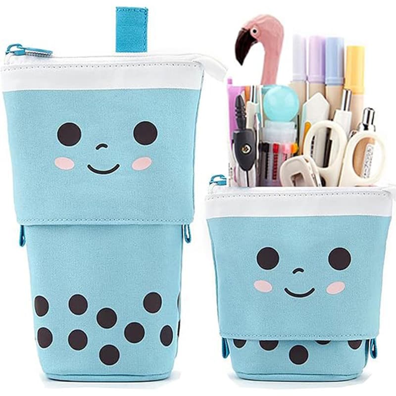 2025 Hot Selling Drop-down Pencil Case Polka Dot Milk Tea Cute Girl Style Smiley Face Multifunctional Pencil Holder Stationery Storage Bag