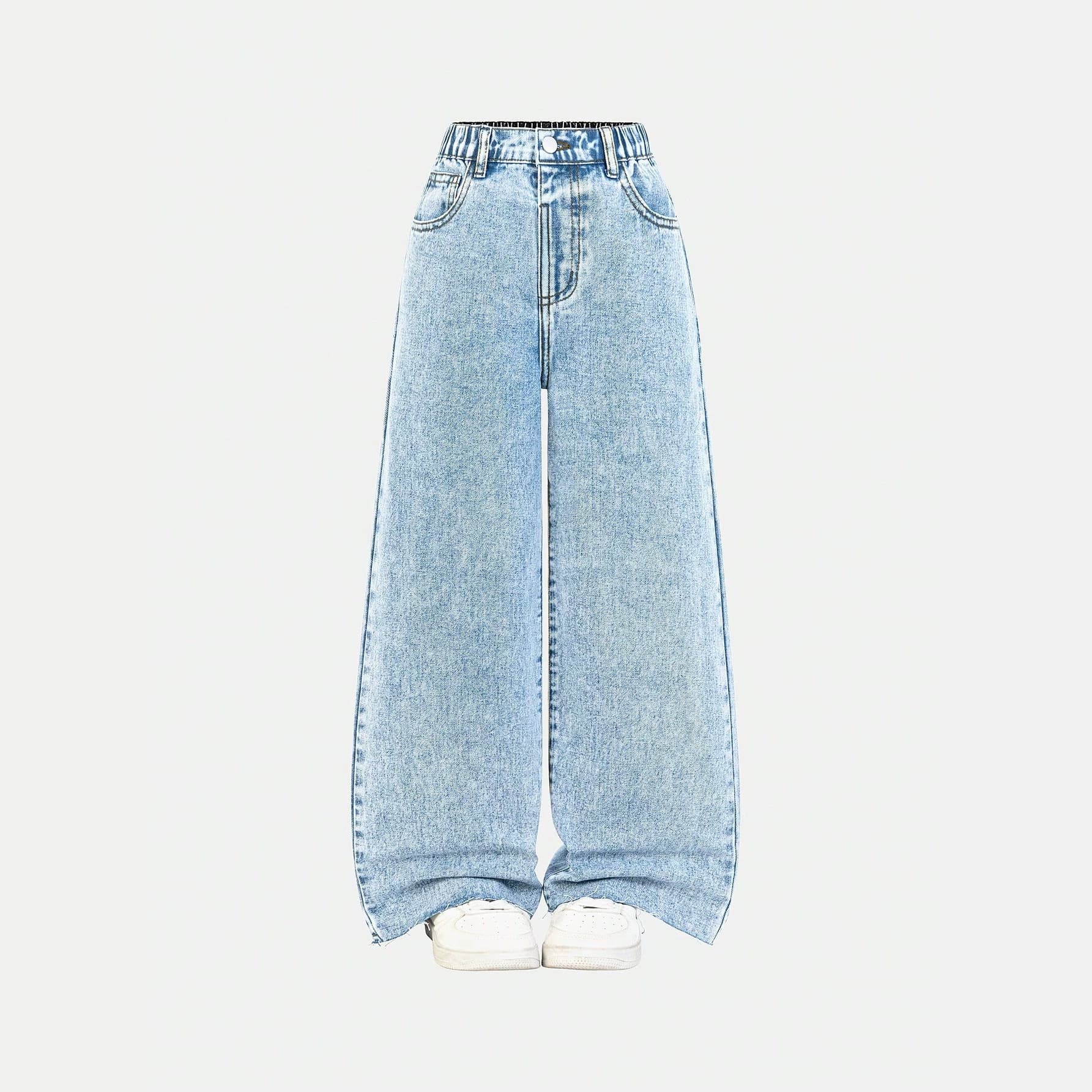 Europe and America Cross-border Amazon SHEIN 2026 Hot Sale Teen Girls Snowflake Washed High Waist Wide Leg Jeans