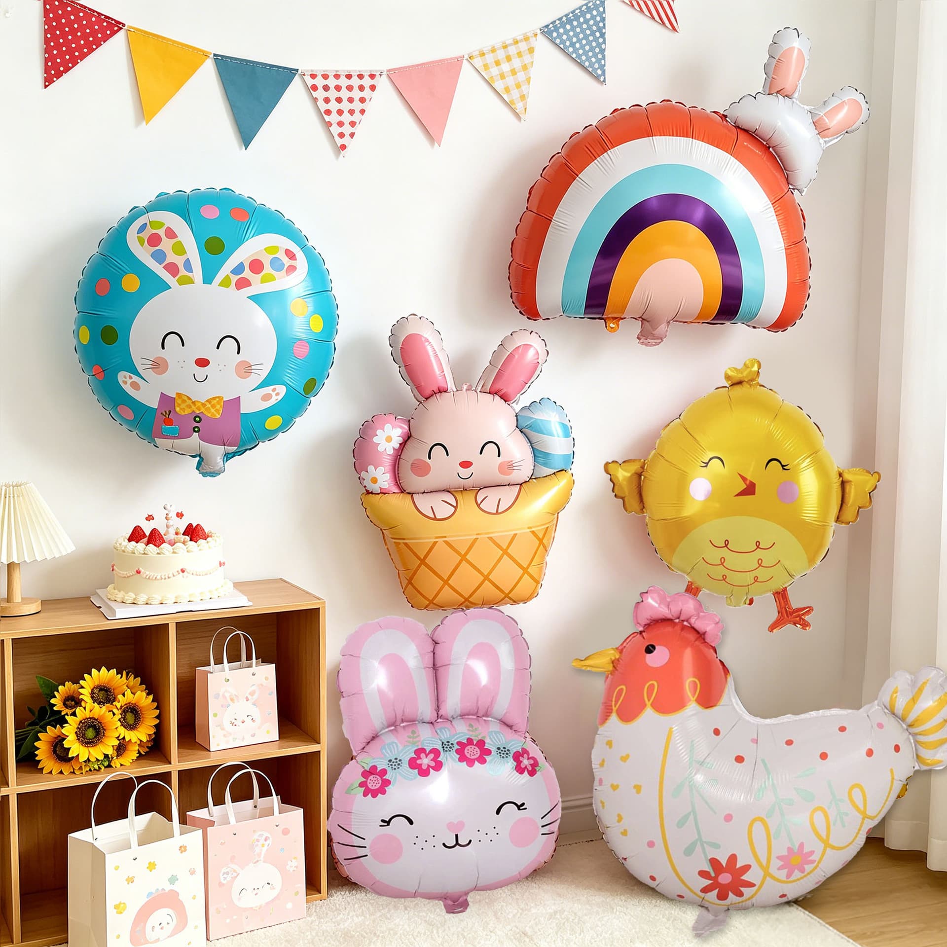 Easter Bunny Theme Balloon Cartoon for First Birthday Party Decoration for Girls