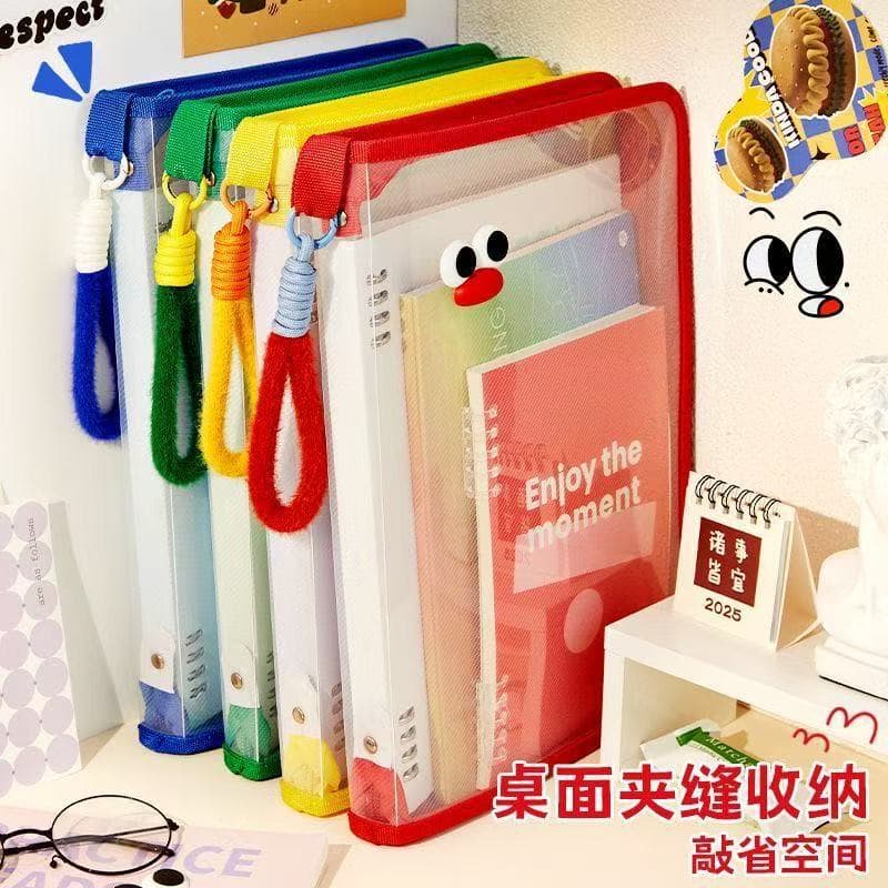 New dopamine file bag large capacity college student handbag A4 zipper transparent textbook information storage bag