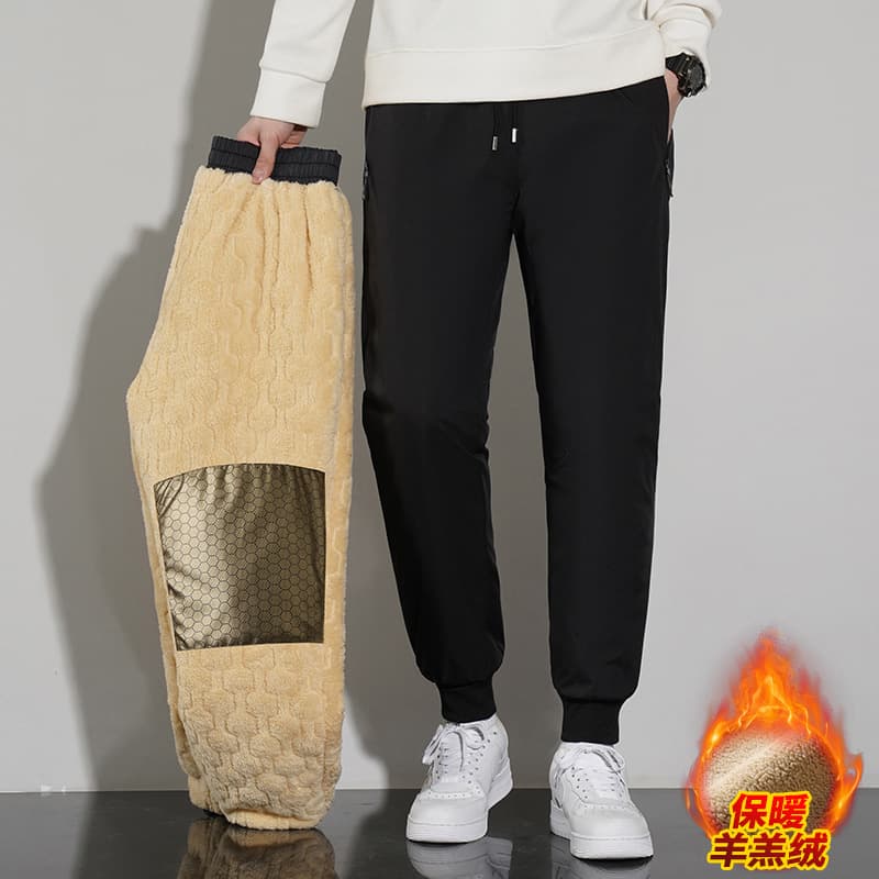 Graphene winter cotton pants for men, lamb fleece trousers, windproof, fleece-lined, thickened casual pants, plus size, warm sports pants