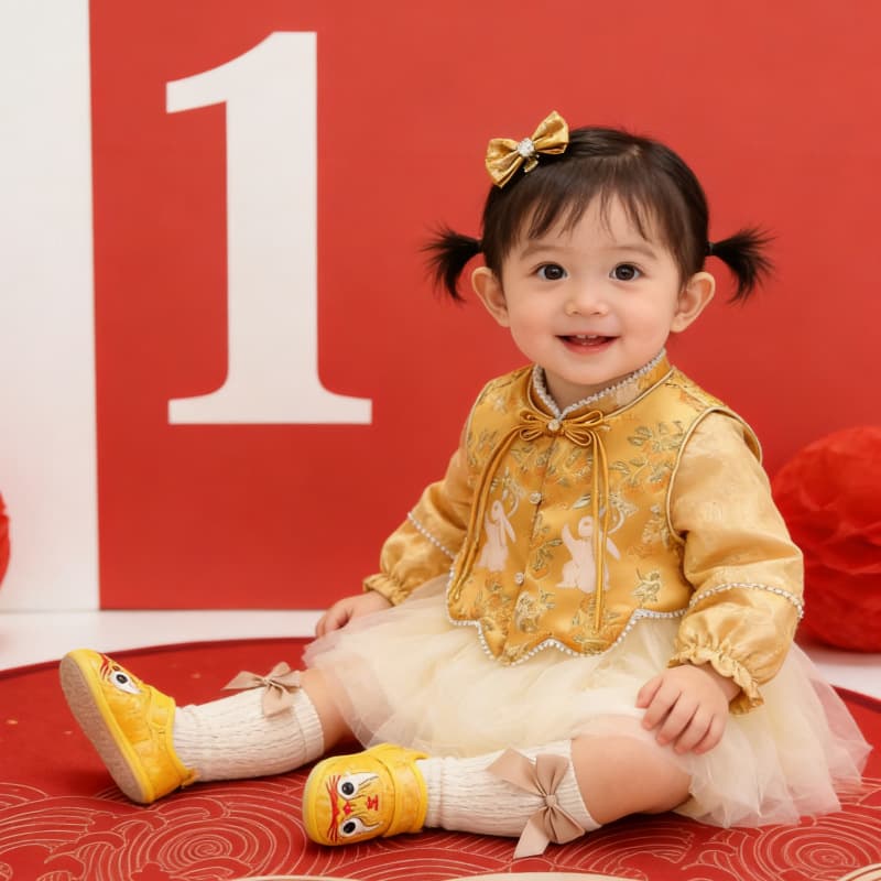 Girls' Hanfu Spring New Style, One-Year-Old Baby Princess Dress, Birthday Banquet Princess Dress, Chinese Traditional Princess Dress