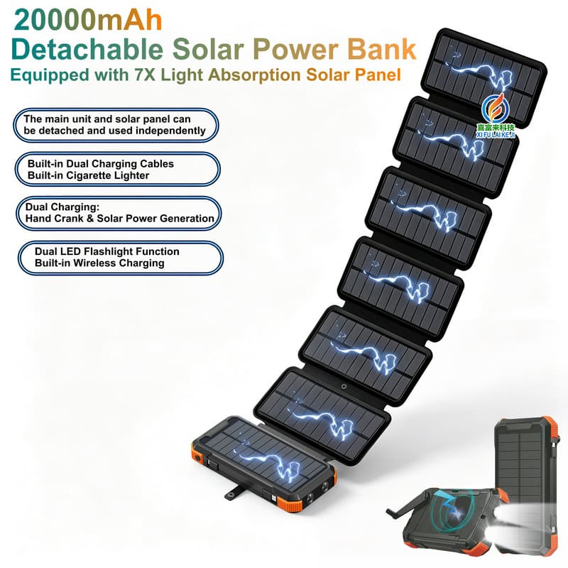 TK Tenu Best-selling Outdoor Foldable Solar 20000mAh Power Bank Portable Emergency LED Light