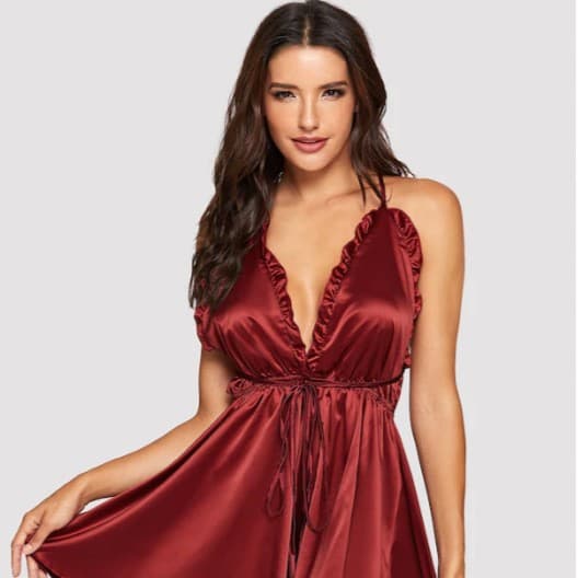 Plus Size Sexy Lingerie New Arrival Sexy Backless Ruffled Camisole Sleep Dress Home Seduction