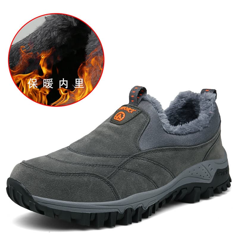 Men's Casual Sports Shoes Winter Outdoor Breathable Fleece Lined Slip-On Cotton Shoes Comfortable Thick Rubber Sole Shoes