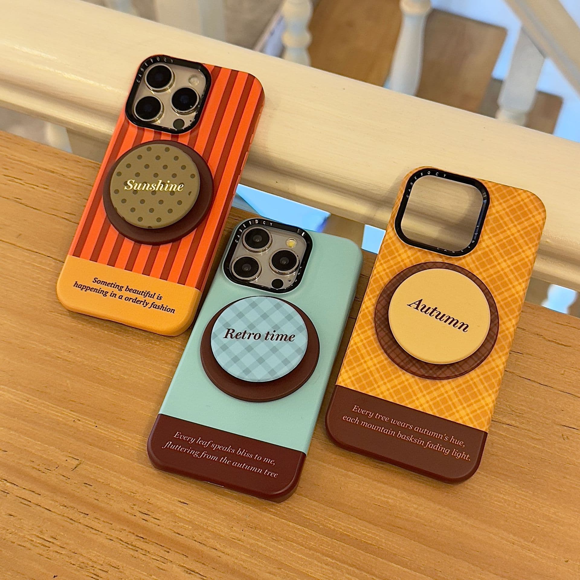 Ins-style Maillard plaid color-blocked bracket case compatible with iPhone 17, Apple 16 Pro Max, 15/14