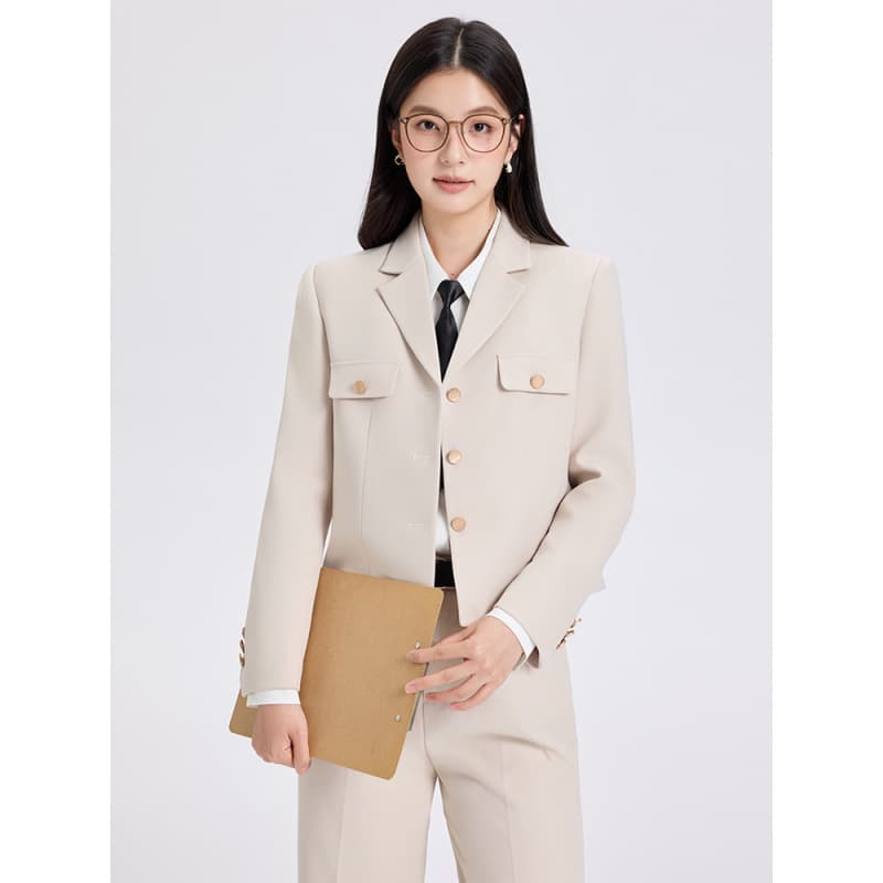 Elegant Single-Breasted Blazer Suit Set for Women, High-End Commuter Professional Workwear, Petite Long-Sleeve Blazer Autumn