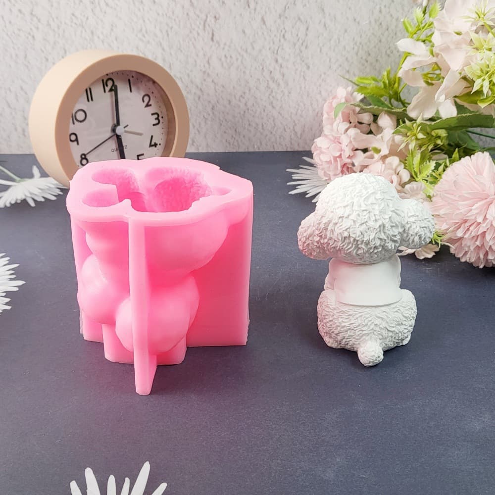 Cute Teddy Dog Figurine Silicone Mold DIY Cement Plaster Figurine Silicone Mold W0662