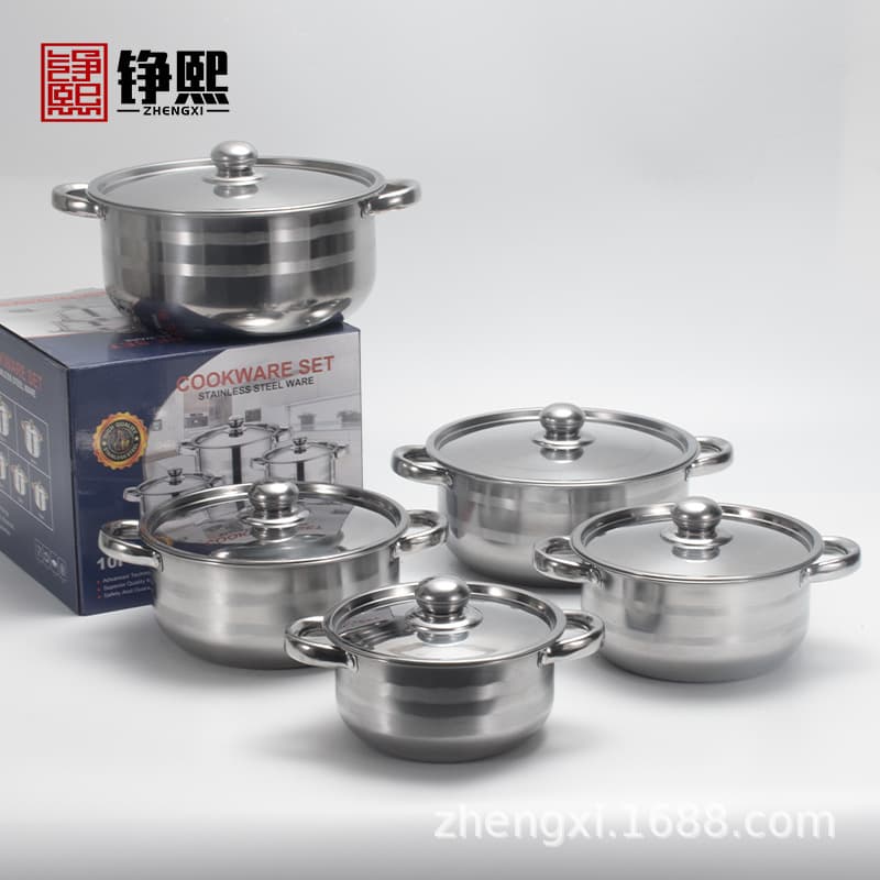 Cross-Border Trade Five-Piece Set Pot Steel Lid Ten-Piece Stainless Steel Cookware Set POTS Kitchen Five Gift Set