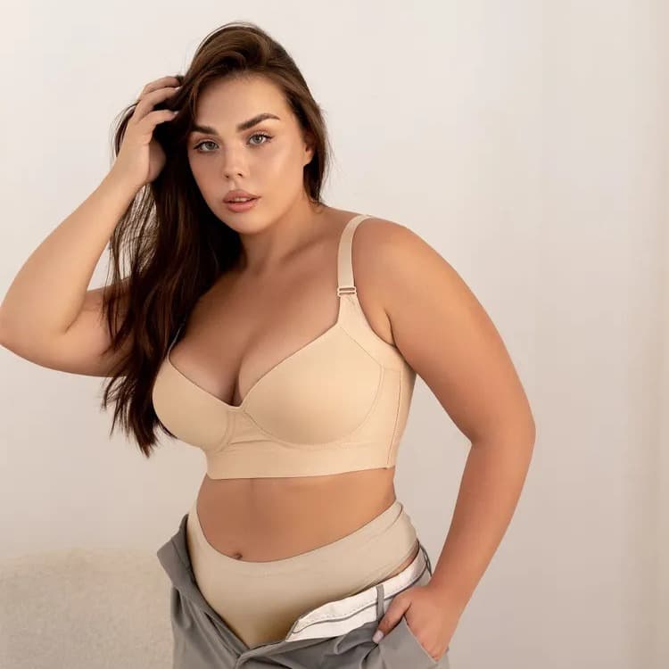 Cross-border Plus Size Seamless Deep V Underwire Bra, Push-up for Small Bust, Anti-sagging, Sports Back Design
