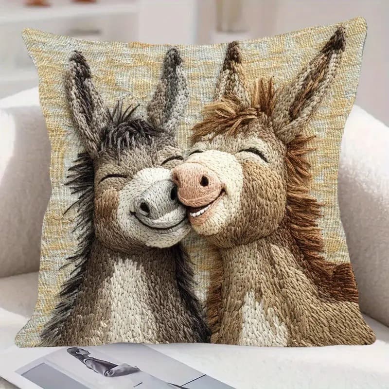 TEMU's popular retro cartoon cute donkey pillowcase, skin-friendly short plush sofa decoration cushion cover, supports dropshipping.