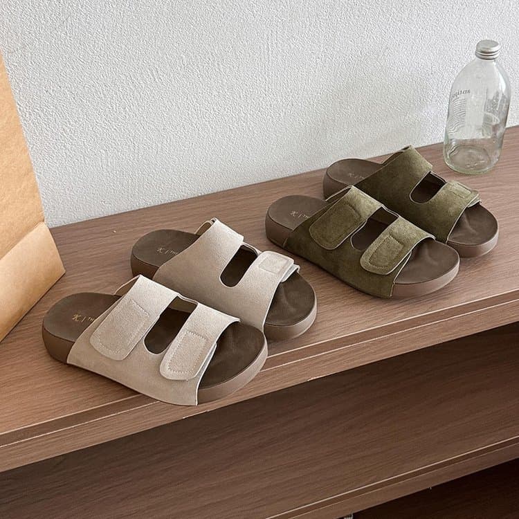 Velcro Birkenstock Sandals Women 2026 Summer New Soft Flat One-Strap Retro Versatile Outdoor Casual Thick Sole Slippers