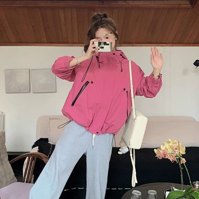 Windbreaker Jacket Women Korean Style Casual Autumn New Loose Short Hooded Petite Jacket