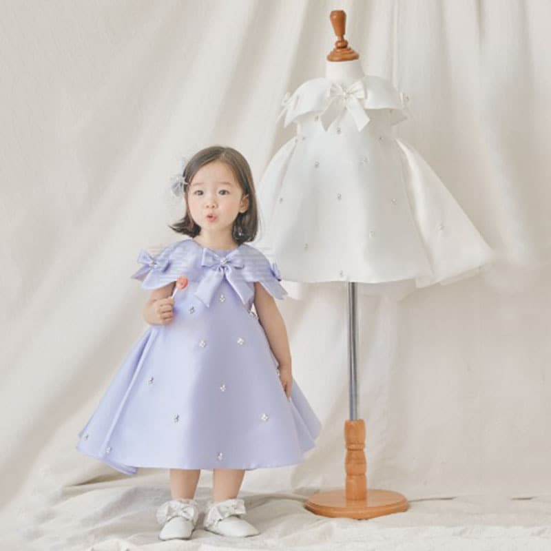 New Children's Dress Girl Princess Dress Flower Girl Birthday Performance Dress Violet Bow Girl Wedding Dress