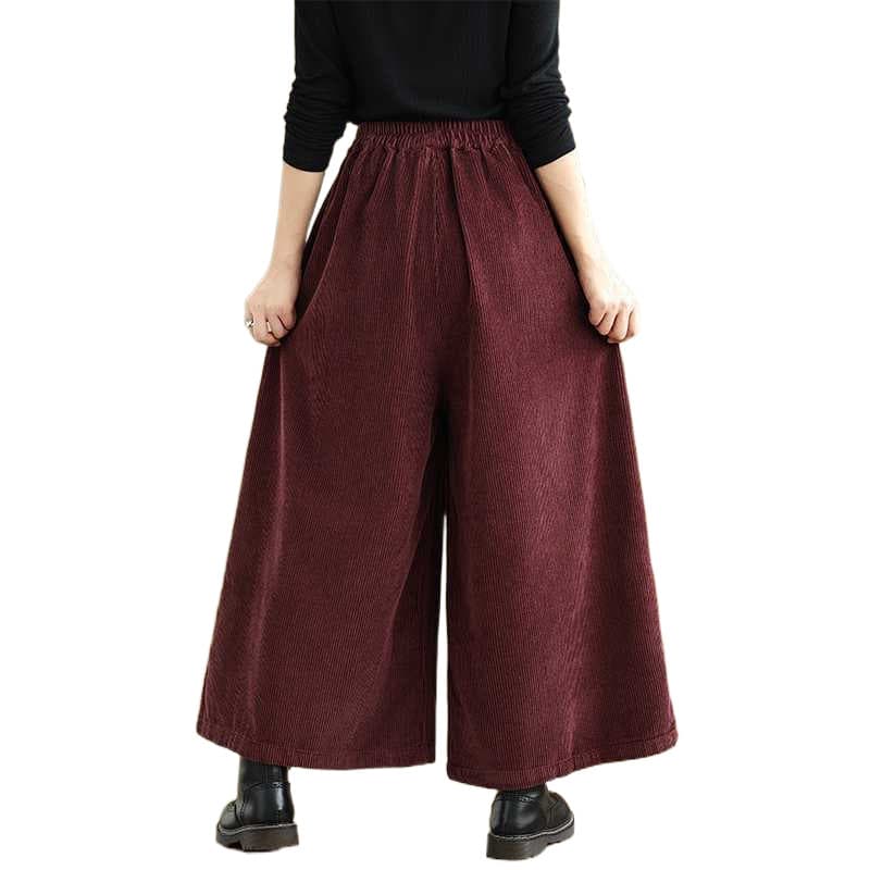 New Arrival Real Shot Autumn Winter Solid Corduroy Casual Wide Leg Pants for Women