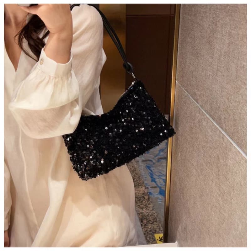 2023 Summer New Textured Casual Stylish Sequin Shoulder Bag, Personalized Ins Minimalist Crossbody Large Capacity Baguette Bag