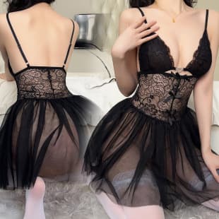 Sexy Lingerie Plus Size Cross-border Semi-sheer Mesh Lace Camisole Dress Backless Lingerie Set