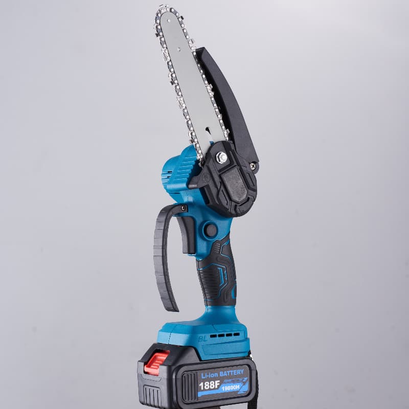 Mini electric chainsaw 6-inch lithium battery pruning saw garden tool set, blue chainsaw, lithium battery cordless chainsaw, lightweight.