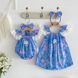 New Summer Romper for Baby Girls, Sweet Cotton Dress for Little Girls, Sister Outfit, 100% Cotton