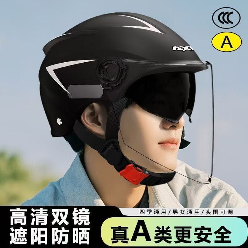 CCC Certified Electric Motorcycle Helmet for Men and Women, Summer Half Helmet with Detachable Ear Protection, Adjustable Safety Helmet
