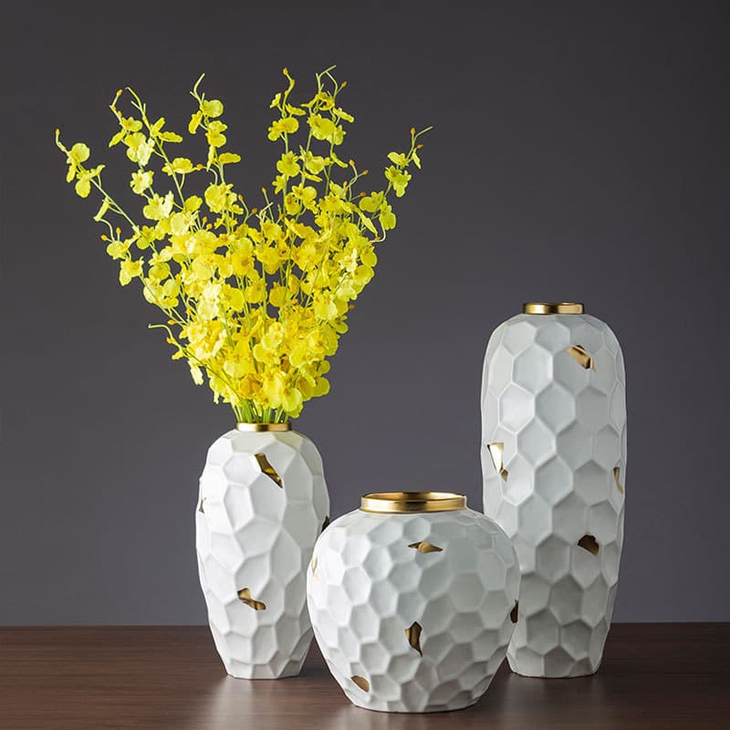 Ceramic Home Minimalist Modern White Flower Arrangement Decoration for Showroom Living Room, Ceramic Vase Chinese Style