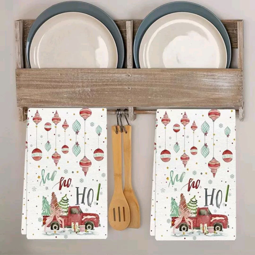 Amazon Shopee cross-border supply source, Christmas gift towels, digital tea set printed tea towels, dishwashing.