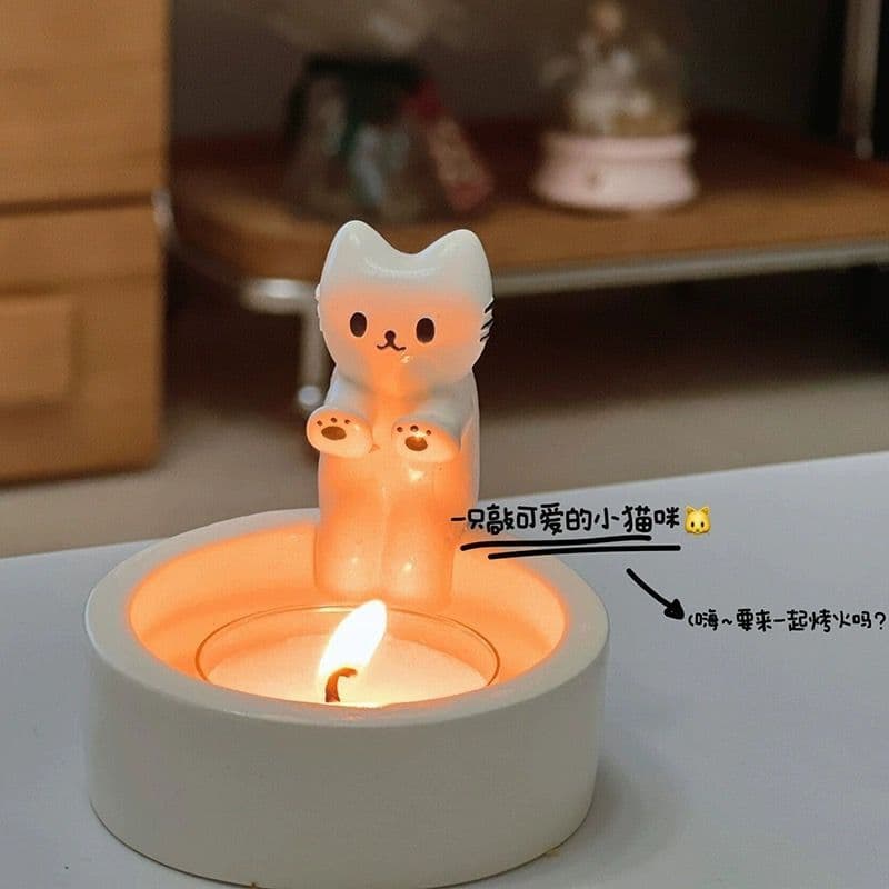 Candlestick Small Tea Light Gift Box Ornament Kitten Bonfire Aromatherapy Candle Cute Creative Girlfriend Birthday Gift Bonfire Gift