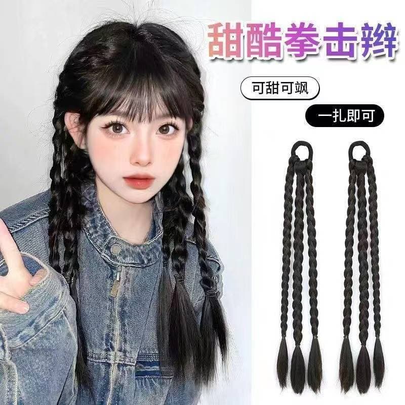 Women's Wig Braided Ponytail Double Ponytail Fake Braid Fishbone Braid Hot Girl Wig Boxing Braid Three-Strand Braid Wig