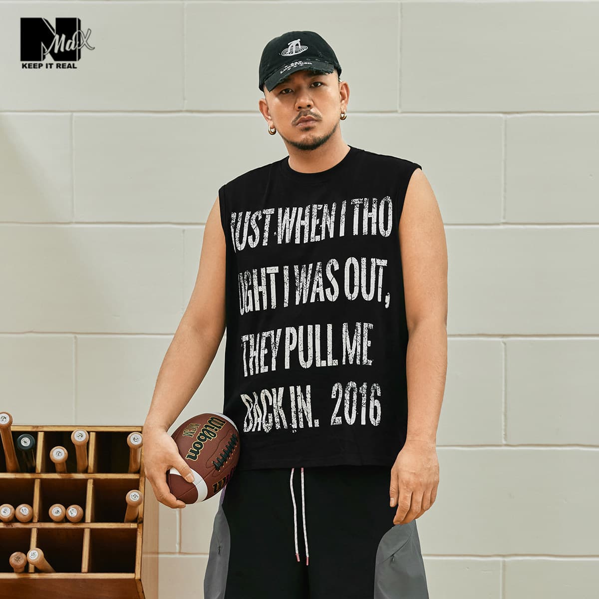 NMAX Big Size Trendy Men's Clothing 2025 Summer New American Style Casual Letter Print Loose Sleeveless Vest