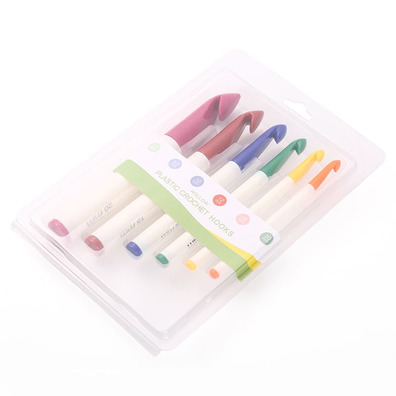 Thick Yarn DIY Knitting Tool Large Crochet Hook Set - 6 Colorful Hollow Plastic Tube Crochet Hooks in Blister Pack