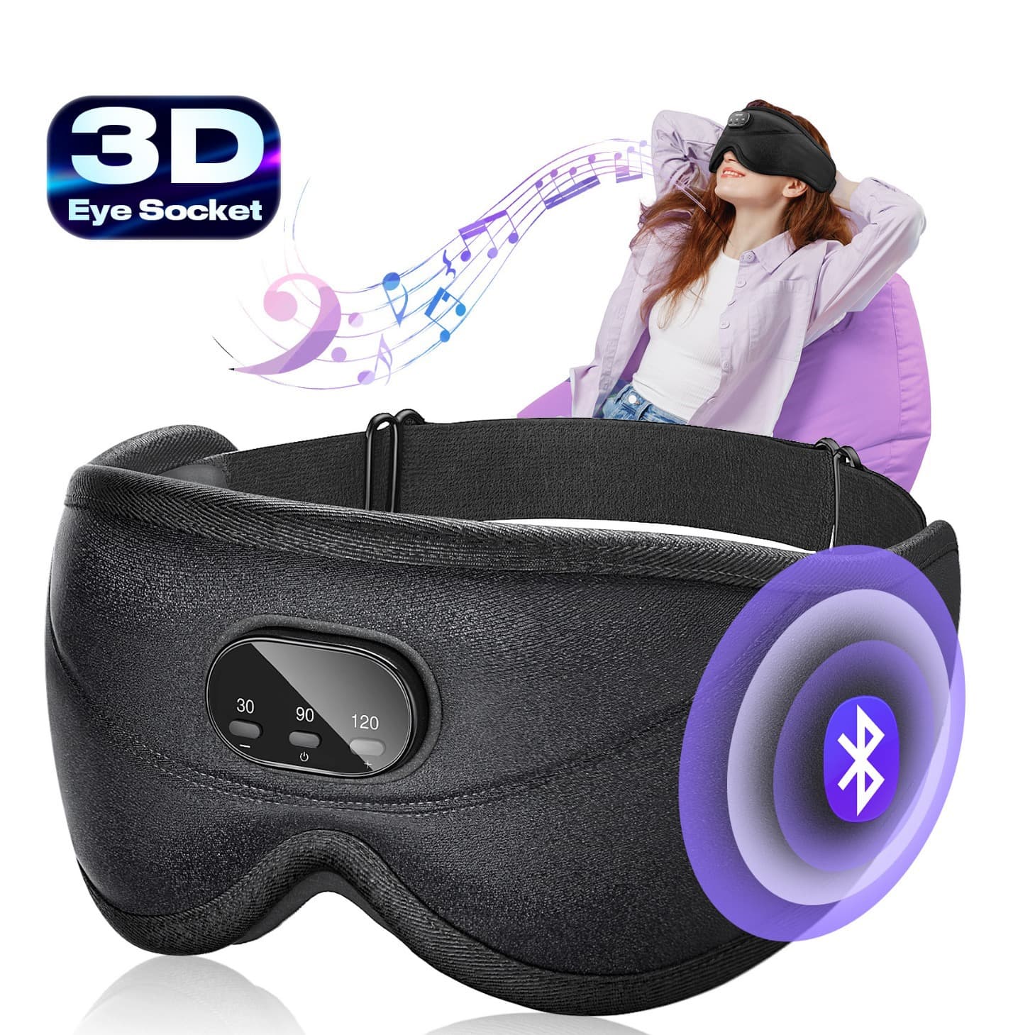Amazon Bluetooth 5.4 Lightweight Portable White Noise Sleep Mask with 38 Songs, Smart Stress Relief Sleep Mask