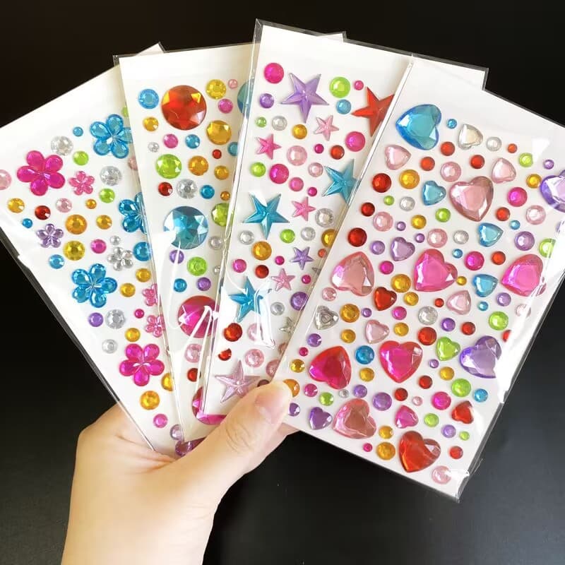 Gem Series Stickers for Kids Princess Cartoon Diamond Acrylic Plum Blossom Round Heart DIY Reward Stickers Wholesale